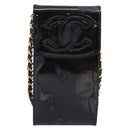 CHANEL Chain Shoulder Pouch Patent Leather Black Gold CC Auth 213890-2