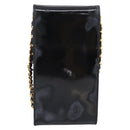 CHANEL Chain Shoulder Pouch Patent Leather Black Gold CC Auth 213890-3