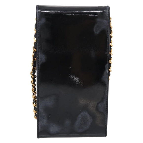 CHANEL Chain Shoulder Pouch Patent Leather Black Gold CC Auth 213890