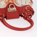 Salvatore Ferragamo Gancini Hand Bag Satin Red Gold Auth 213898V-7