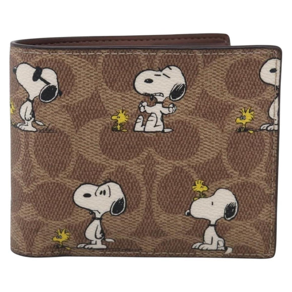 Coach Compact Wallet PEANUTS Collaboration Leather Beige Auth 213905V