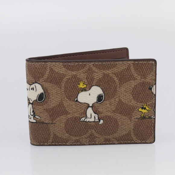 Coach Compact Wallet PEANUTS Collaboration Leather Beige Auth 213905V