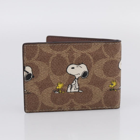 Coach Compact Wallet PEANUTS Collaboration Leather Beige Auth 213905V