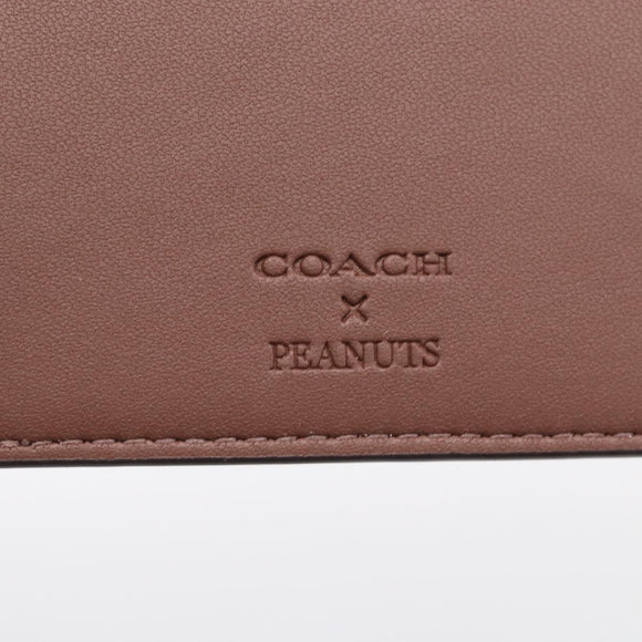 Coach Compact Wallet PEANUTS Collaboration Leather Beige Auth 213905V