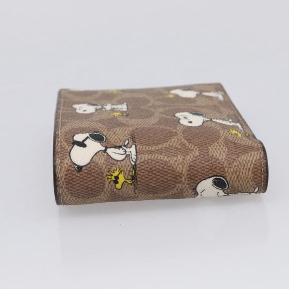 Coach Compact Wallet PEANUTS Collaboration Leather Beige Auth 213905V