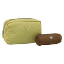 PRADA Pouch Nylon 2 Set Brown Green Auth 213908-1