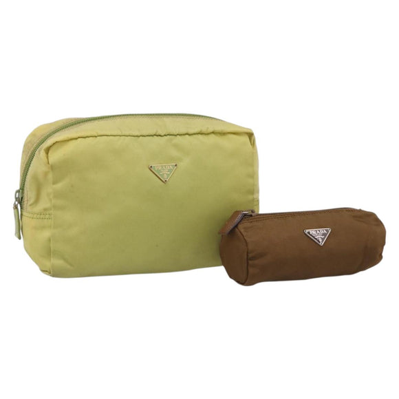PRADA Pouch Nylon 2 Set Brown Green Auth 213908