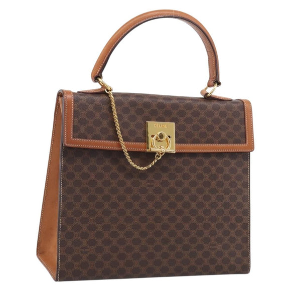 CELINE Macadam Canvas Hand Bag PVC Leather Brown Gold Auth 213915V
