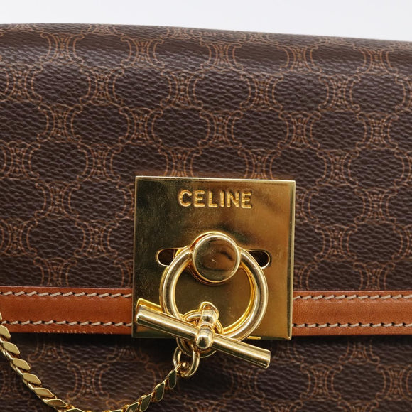 CELINE Macadam Canvas Hand Bag PVC Leather Brown Gold Auth 213915V