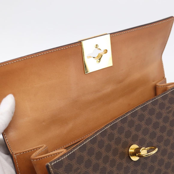 CELINE Macadam Canvas Hand Bag PVC Leather Brown Gold Auth 213915V