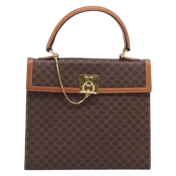 CELINE Macadam Canvas Hand Bag PVC Leather Brown Gold Auth 213915V