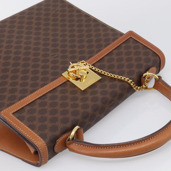 CELINE Macadam Canvas Hand Bag PVC Leather Brown Gold Auth 213915V