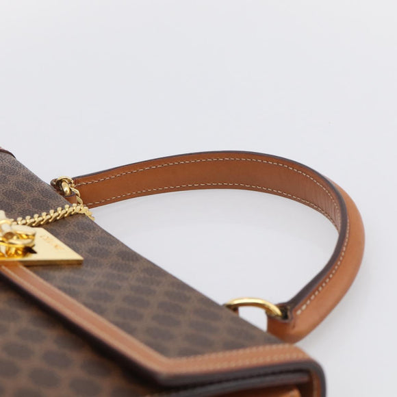 CELINE Macadam Canvas Hand Bag PVC Leather Brown Gold Auth 213915V