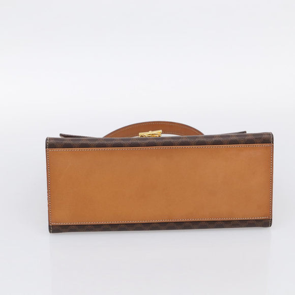CELINE Macadam Canvas Hand Bag PVC Leather Brown Gold Auth 213915V