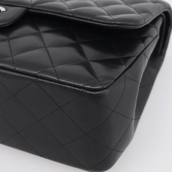 CHANEL Big Matelasse30 Chain Bag Lamb Skin Black Silver CC Auth 213916SAM