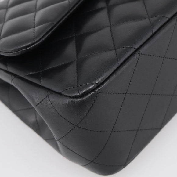 CHANEL Big Matelasse30 Chain Bag Lamb Skin Black Silver CC Auth 213916SAM