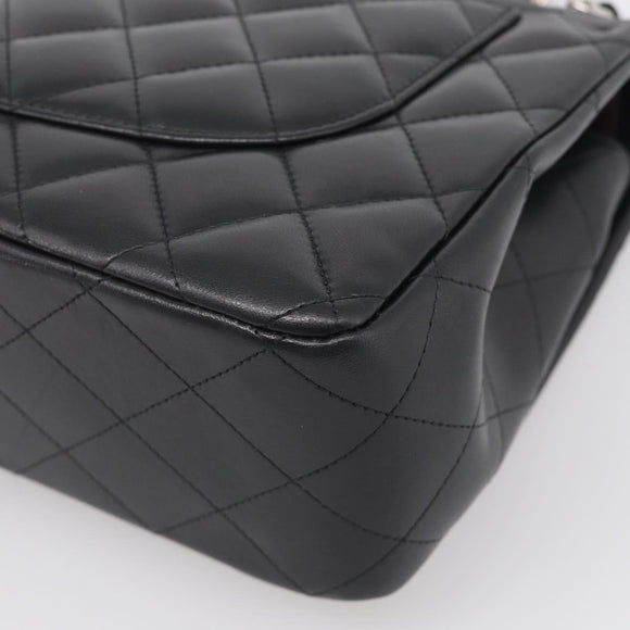 CHANEL Big Matelasse30 Chain Bag Lamb Skin Black Silver CC Auth 213916SAM