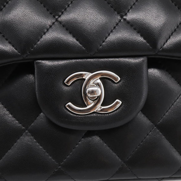 CHANEL Big Matelasse30 Chain Bag Lamb Skin Black Silver CC Auth 213916SAM