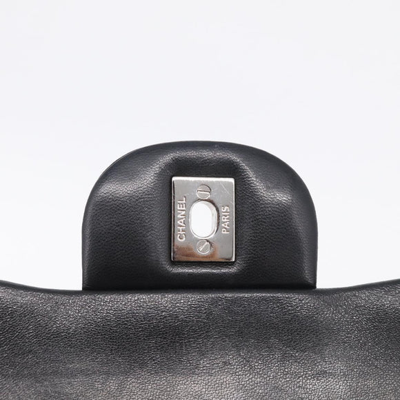 CHANEL Big Matelasse30 Chain Bag Lamb Skin Black Silver CC Auth 213916SAM
