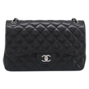 CHANEL Big Matelasse30 Chain Bag Lamb Skin Black Silver CC Auth 213916SAM-2