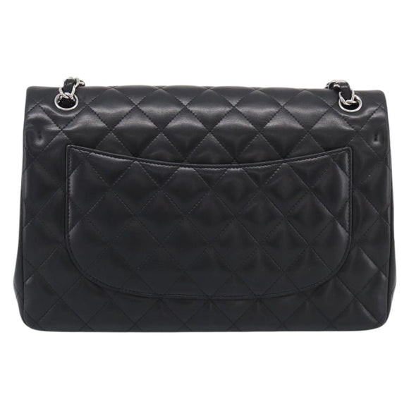 CHANEL Big Matelasse30 Chain Bag Lamb Skin Black Silver CC Auth 213916SAM