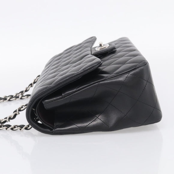 CHANEL Big Matelasse30 Chain Bag Lamb Skin Black Silver CC Auth 213916SAM