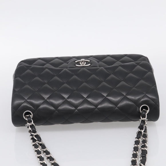 CHANEL Big Matelasse30 Chain Bag Lamb Skin Black Silver CC Auth 213916SAM