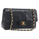 CHANEL Double Flap Chain Matelasse23 Bag Lamb Skin Black Gold CC Auth 213923SAM-1
