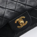 CHANEL Double Flap Chain Matelasse23 Bag Lamb Skin Black Gold CC Auth 213923SAM-15
