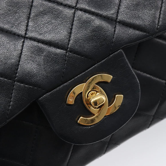 CHANEL Double Flap Chain Matelasse23 Bag Lamb Skin Black Gold CC Auth 213923SAM