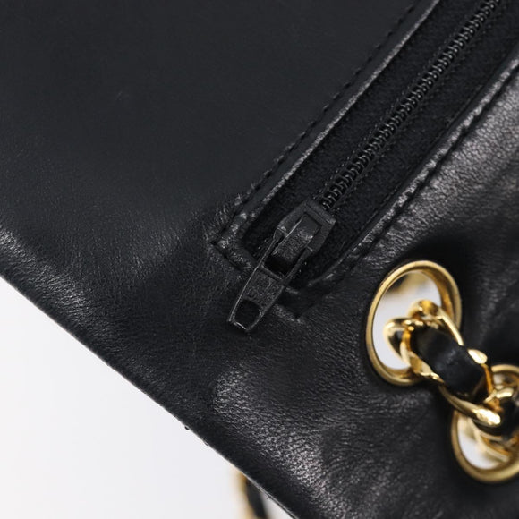 CHANEL Double Flap Chain Matelasse23 Bag Lamb Skin Black Gold CC Auth 213923SAM
