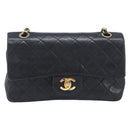 CHANEL Double Flap Chain Matelasse23 Bag Lamb Skin Black Gold CC Auth 213923SAM-2