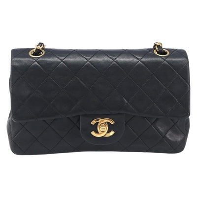 CHANEL Double Flap Chain Matelasse23 Bag Lamb Skin Black Gold CC Auth 213923SAM - 0