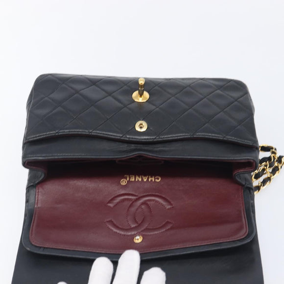 CHANEL Double Flap Chain Matelasse23 Bag Lamb Skin Black Gold CC Auth 213923SAM