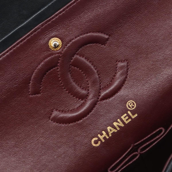 CHANEL Double Flap Chain Matelasse23 Bag Lamb Skin Black Gold CC Auth 213923SAM