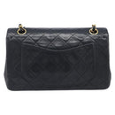 CHANEL Double Flap Chain Matelasse23 Bag Lamb Skin Black Gold CC Auth 213923SAM-3