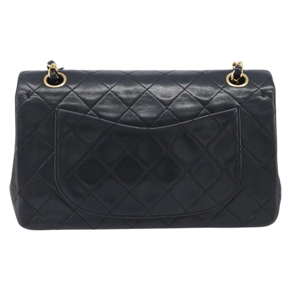CHANEL Double Flap Chain Matelasse23 Bag Lamb Skin Black Gold CC Auth 213923SAM