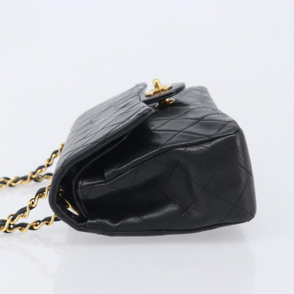 CHANEL Double Flap Chain Matelasse23 Bag Lamb Skin Black Gold CC Auth 213923SAM