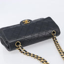 CHANEL Double Flap Chain Matelasse23 Bag Lamb Skin Black Gold CC Auth 213923SAM-6