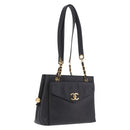 CHANEL Chain Shoulder Tote Bag Caviar Skin Black Gold CC Auth 213926V-1