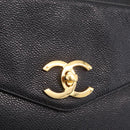 CHANEL Chain Shoulder Tote Bag Caviar Skin Black Gold CC Auth 213926V-15