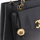 CHANEL Chain Shoulder Tote Bag Caviar Skin Black Gold CC Auth 213926V-16