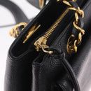 CHANEL Chain Shoulder Tote Bag Caviar Skin Black Gold CC Auth 213926V-17