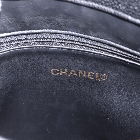 CHANEL Chain Shoulder Tote Bag Caviar Skin Black Gold CC Auth 213926V
