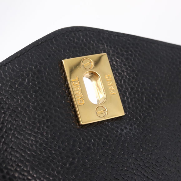 CHANEL Chain Shoulder Tote Bag Caviar Skin Black Gold CC Auth 213926V
