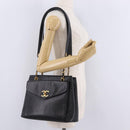 CHANEL Chain Shoulder Tote Bag Caviar Skin Black Gold CC Auth 213926V-33