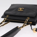 CHANEL Chain Shoulder Tote Bag Caviar Skin Black Gold CC Auth 213926V-6