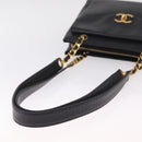 CHANEL Chain Shoulder Tote Bag Caviar Skin Black Gold CC Auth 213926V-7