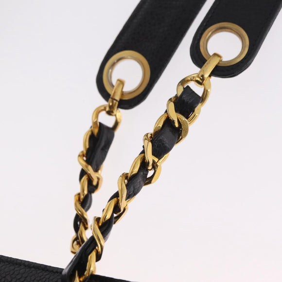 CHANEL Chain Shoulder Tote Bag Caviar Skin Black Gold CC Auth 213926V
