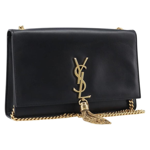 Saint Laurent Chain Kate Shoulder Bag Leather Black Gold Auth 213936M